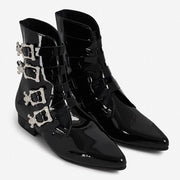 Underground - PECK - WINKLE PICKER BOOT - BLACK PATENT LEATHER & SKULL BUCKLES - Accessories 