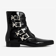 Underground - PECK - WINKLE PICKER BOOT - BLACK PATENT LEATHER & SKULL BUCKLES - Accessories 